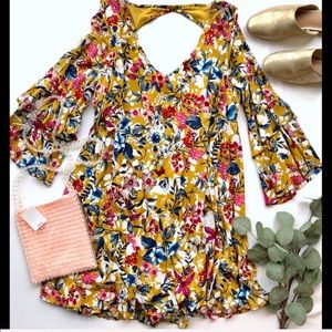 Entro Mustard Yellow Floral Boho Dress